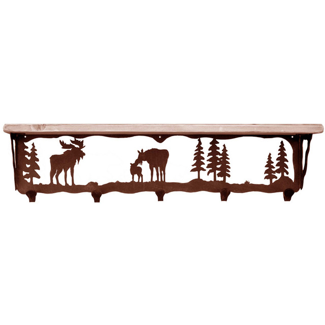Moose Family Coat Rack with Shelf - 34 Inch