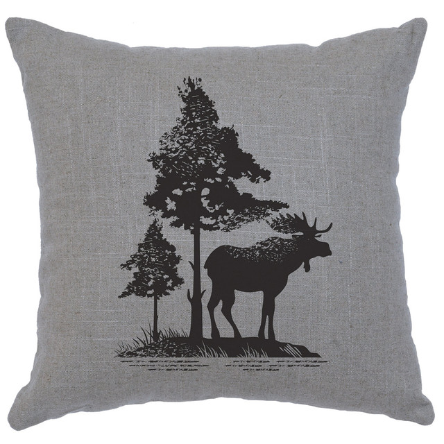 Moose Tree Linen Pillow - Gray