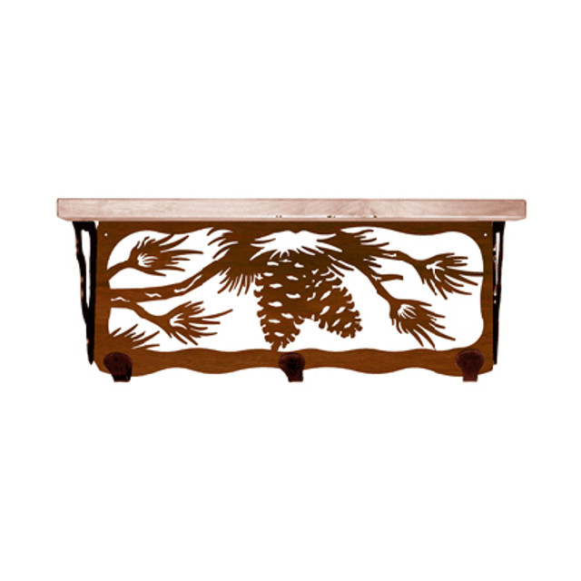 Pine Cone 20 Inch Pine Hook Shelf