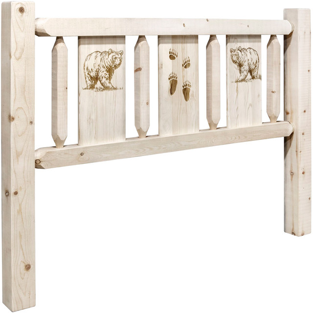Ranchman's Headboard with Laser-Engraved Bear Design - Twin