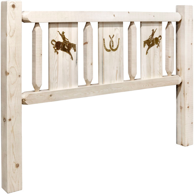 Ranchman's Headboard with Laser-Engraved Bronc Design - Twin