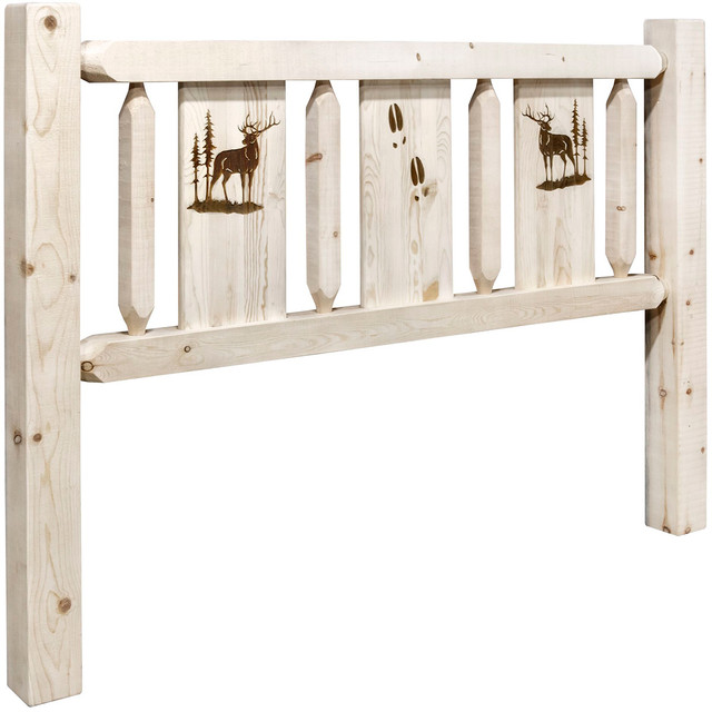 Ranchman's Headboard with Laser-Engraved Elk Design - Twin