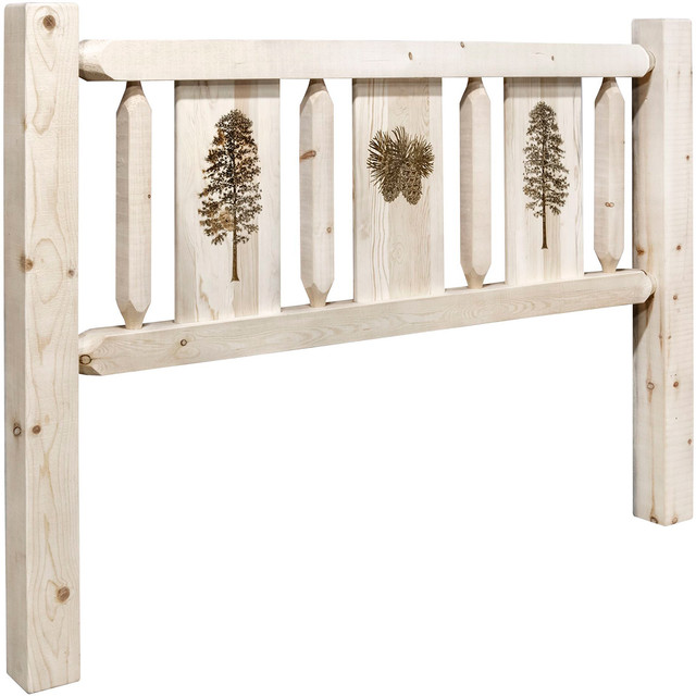 Ranchman's Headboard with Laser-Engraved Pine Design - Twin