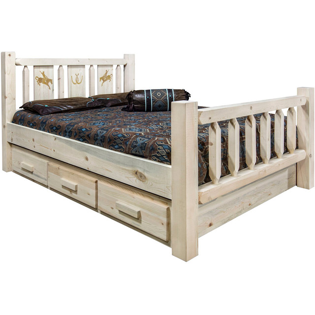 Ranchman's Storage Bed with Laser-Engraved Bronc Design - Twin