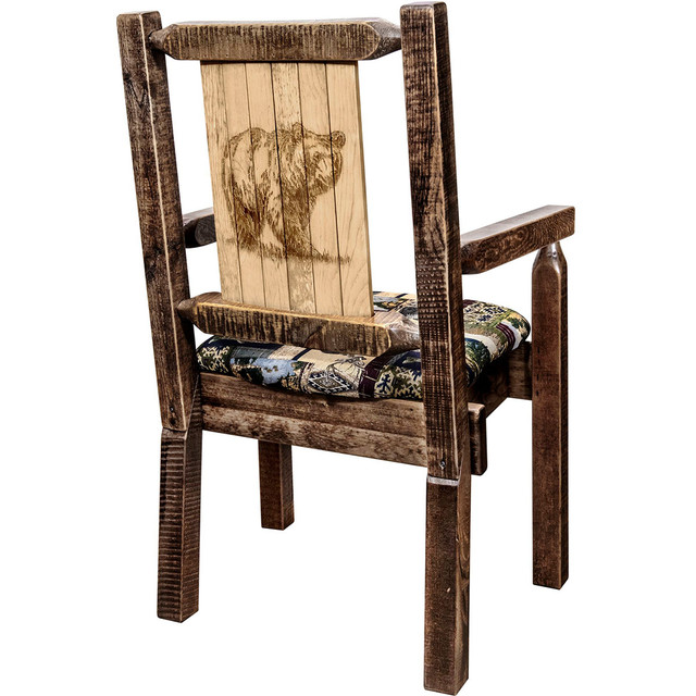 Ranchman's Woodland Upholstery Captain's Chair with Laser-Engraved Bear Design