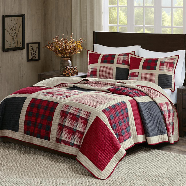 Red Plaid Patches Quilt Mini Set - Full/Queen