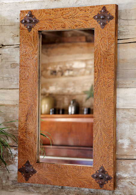 Rustic Ranch Tooled Leather Mirror