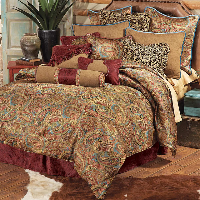 San Angelo Comforter Set with Red Bedskirt - Queen