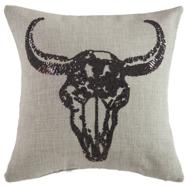 Sequin Steer Skull Pillow