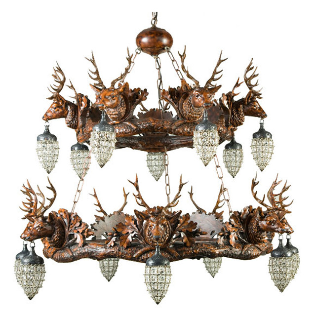 Stag & Globe Two Tier 14-Light Chandelier