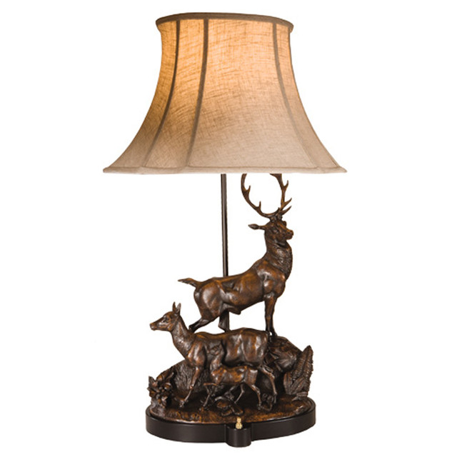 Stag Family Sculpture Lamp - English Oak
