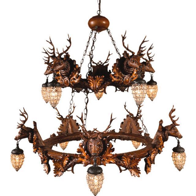 Stag Head 10 Light Two Tier Chandelier
