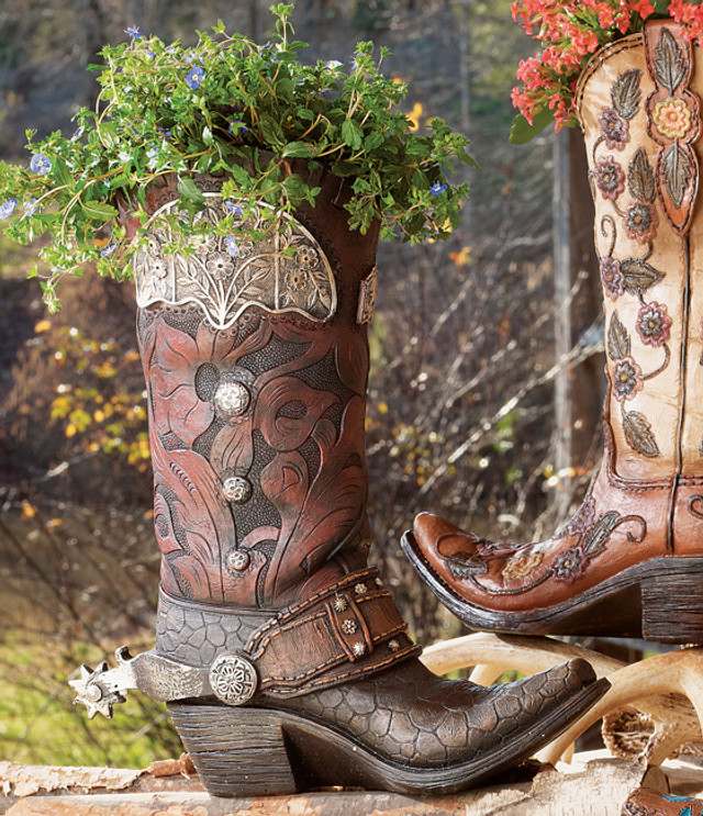 Tooled Cowboy Boot Vase