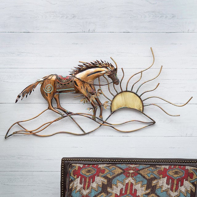 Tribal Horse & Sun Metal Wall Art