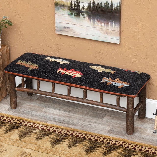 Trout Hooked Wool Hickory Bench - Large