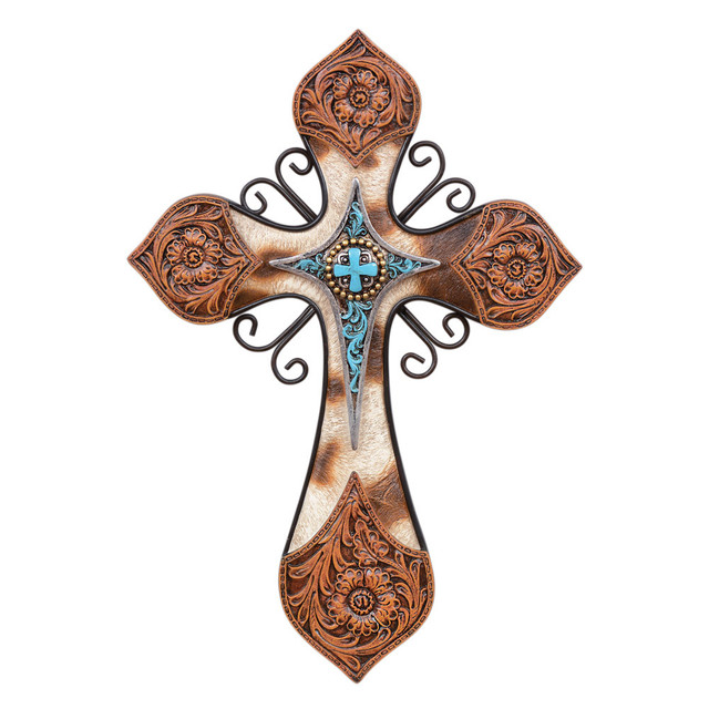 Turquoise & Hide Wall Cross