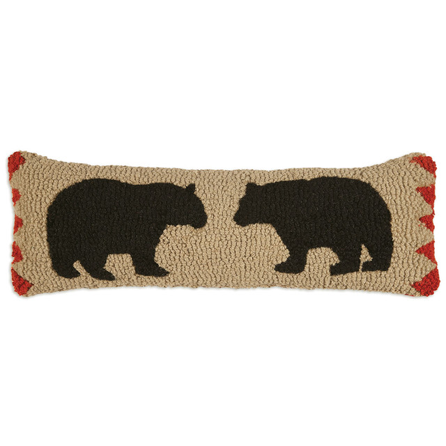 Two Black Bears Hooked Wool Pillow