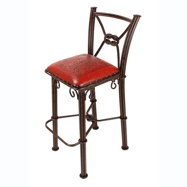 Coronado Iron Counter Stool with Back - Antique Red - Set of 3