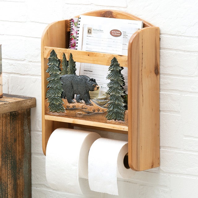 Wood Bear Toilet Paper Holder and Magazine Rack