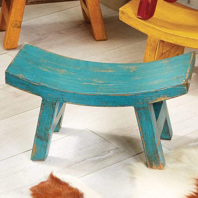 Wood Santa Fe Sitter Stool - Turquoise