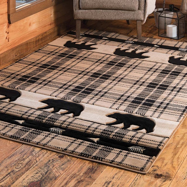 Bears & Arrows Beige Plaid Rug Collection
