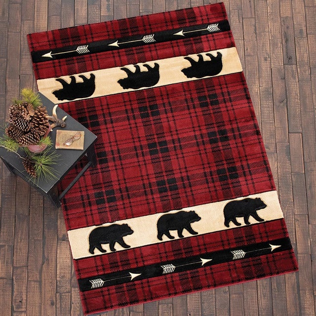 Bears & Arrows Red Plaid Rug Collection