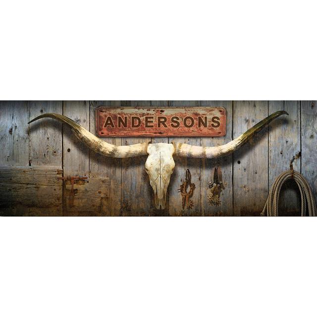 Longhorn & Barnwood Personalized Block Mount - 18 x 7