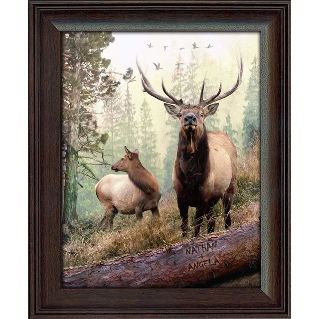 Hillside Elk Couple Personalized Framed Canvas - 20 x 25