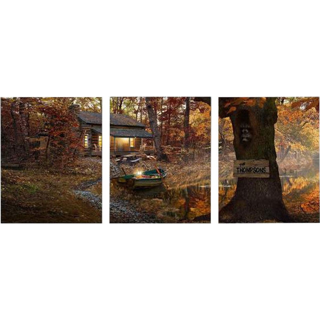 Personalized Lake Lodge Block Mount Triptych - 11 x 14 Panels