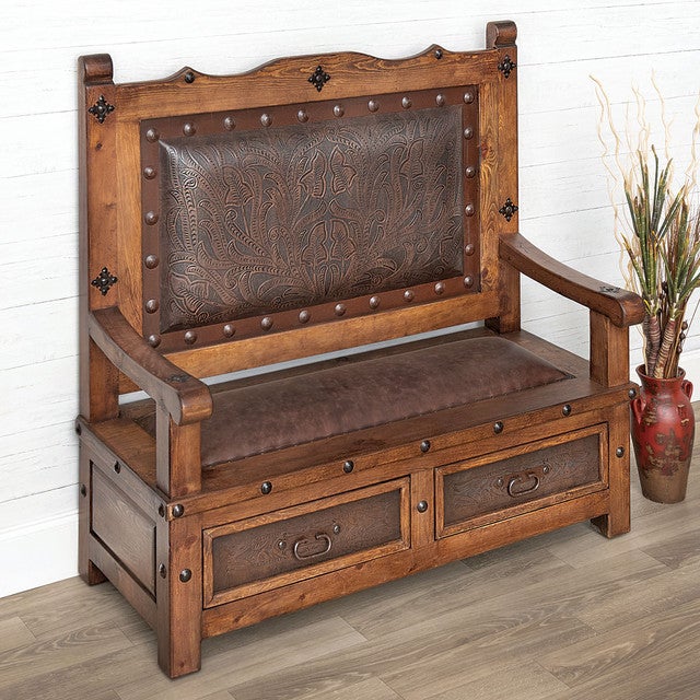 Rio Grande Tooled Leather Hall Bench