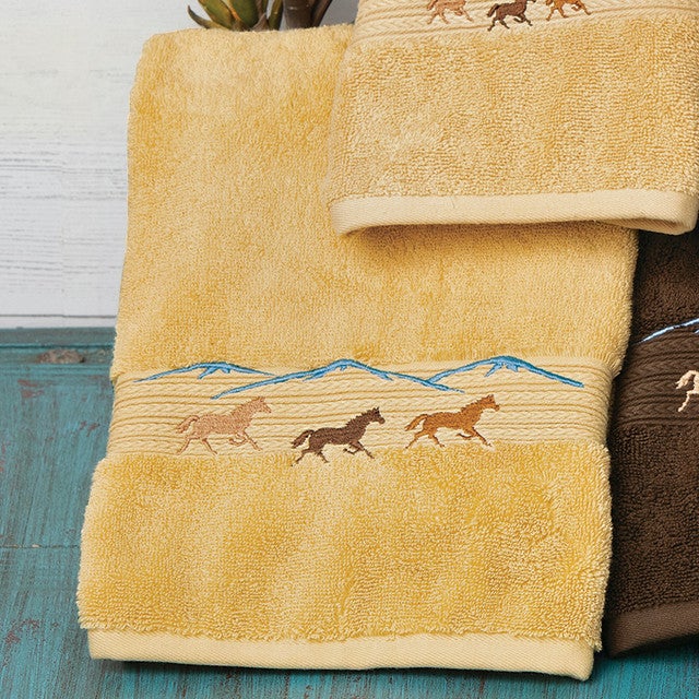 Running Horses Gold Embroidered Bath Towel