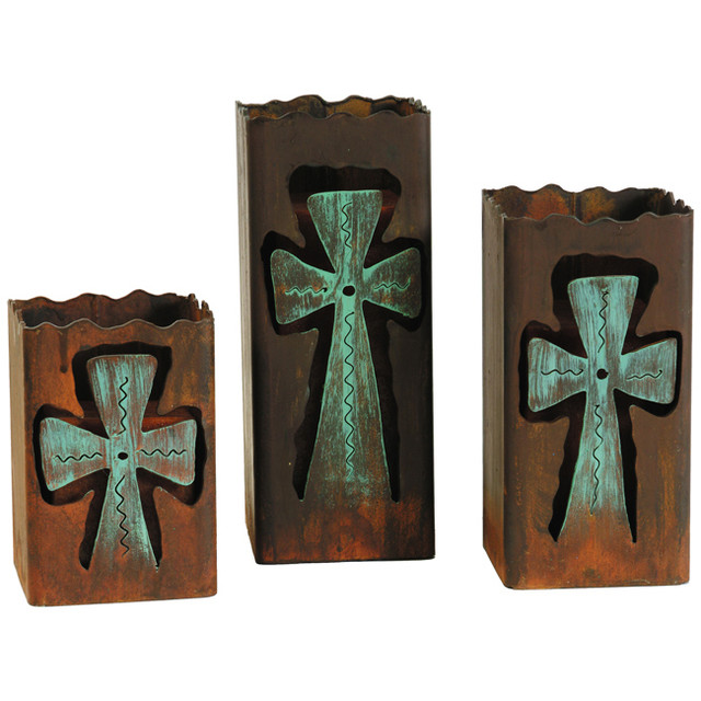 Rustic Metal Cross Candle Holders (Set of 3)