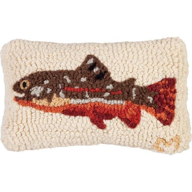 Trout Swim Hooked Wool Pillow