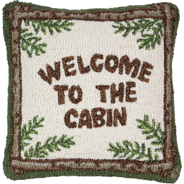 Welcome to the Cabin Hooked Wool Pillow