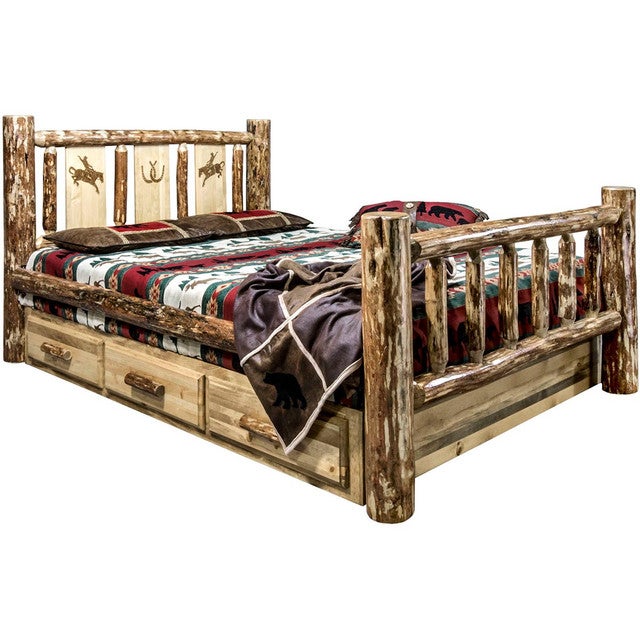 Cascade Storage Bed with Laser Engraved Bronc Design - Twin