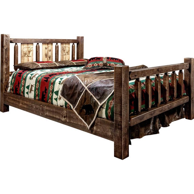 Denver Bed with Engraved Bears - Queen