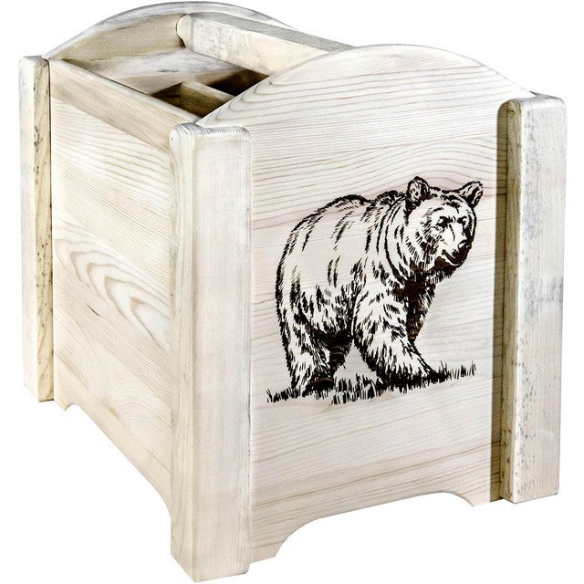 Denver Magazine Rack with Engraved Bear - Lacquered