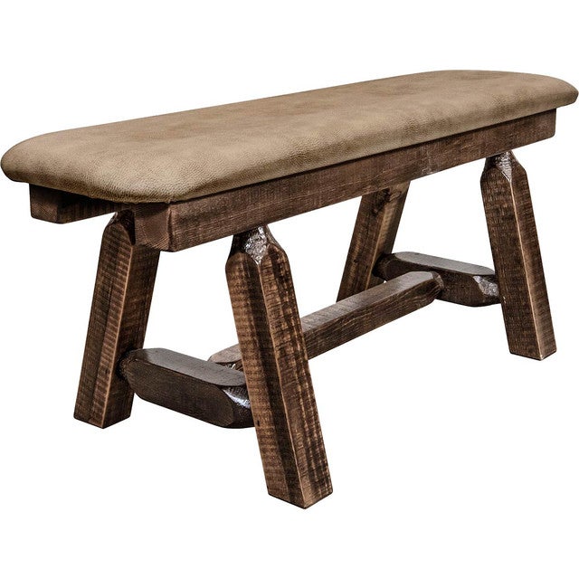 Denver Plank Bench with Buckskin Seat - 45 Inch - Stained & Lacquered