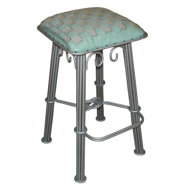 Coronado Silver Iron Counter Stool - Ash Turquoise Leather