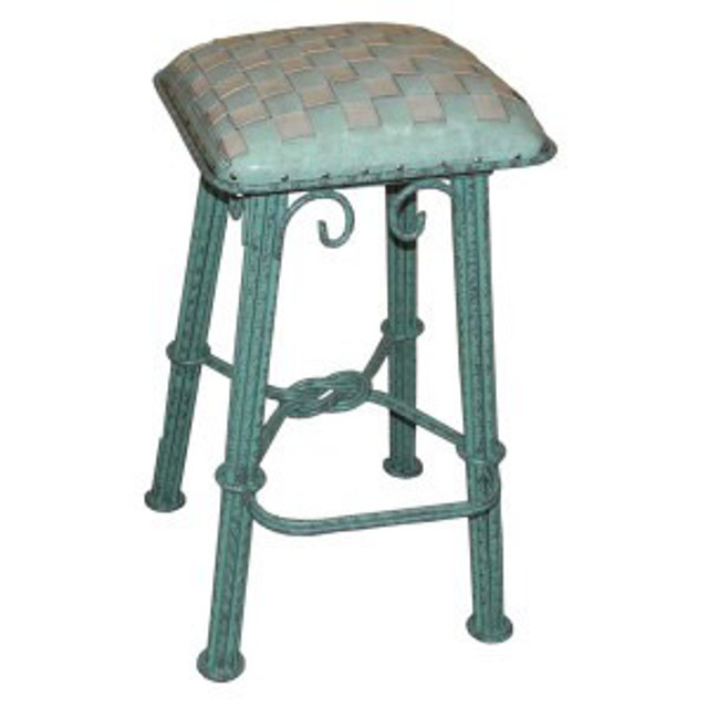 Coronado Turquoise Iron Counter Stool - Ash Turquoise Leather