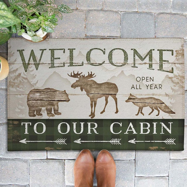 Welcome to Our Cabin Outdoor Rugs