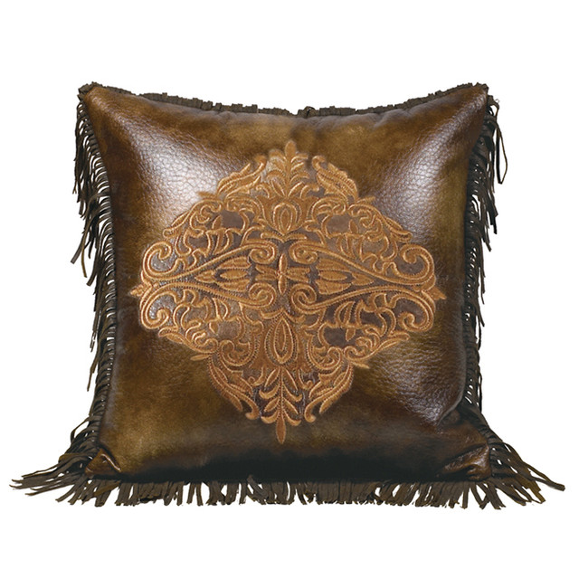 Austin Embroidered Faux Leather Pillow