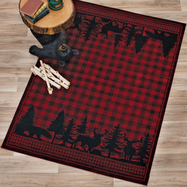 Crimson Forest Elk & Bear Rug - 2 x 3