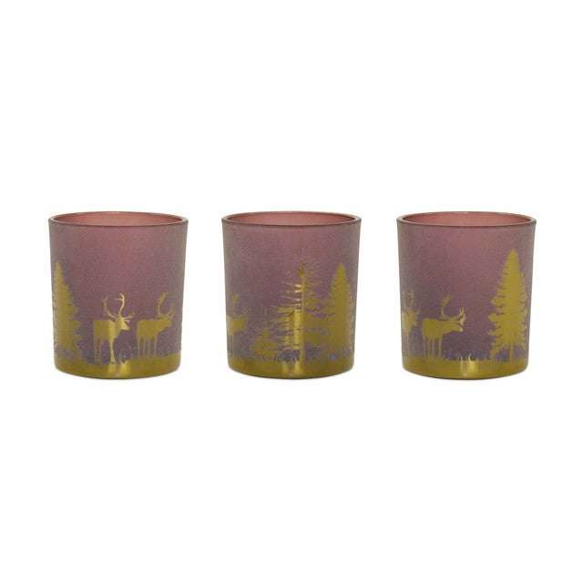 Etched Woods Votive Candle Holders - Set of 3