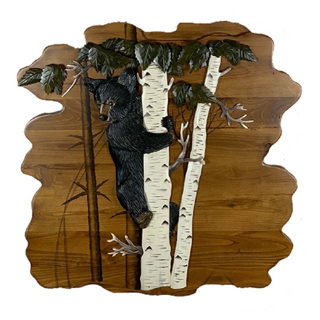 Climbing Bear Carved Wall Art