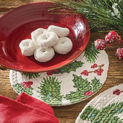 Holly Berry Braided Trivets - Set of 4