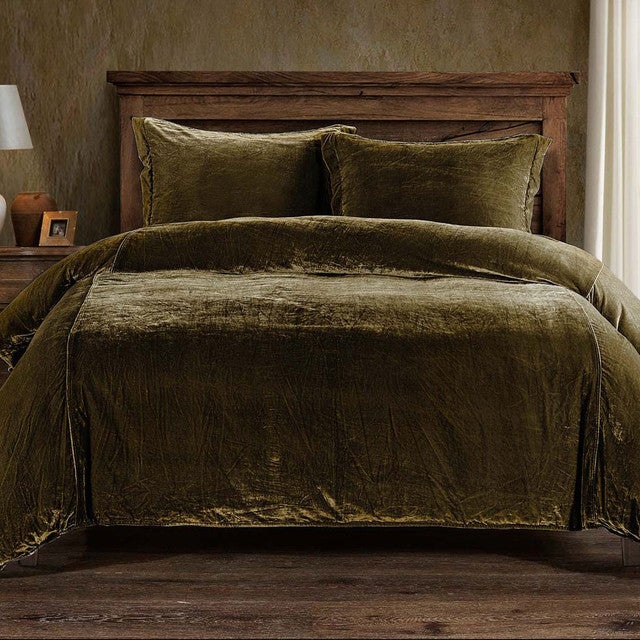 Leafy Green Velvet Duvet Cover Set - Queen