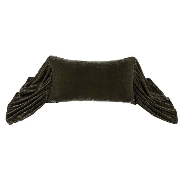 Green Velvet Long Ruffled Pillow - OUT OF STOCK UNTIL 04/08/2026