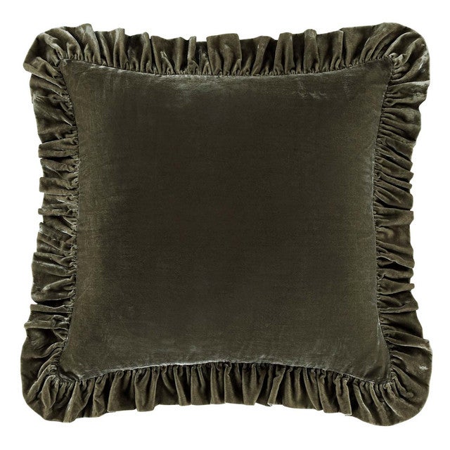 Green Velvet Ruffled Square Euro Sham