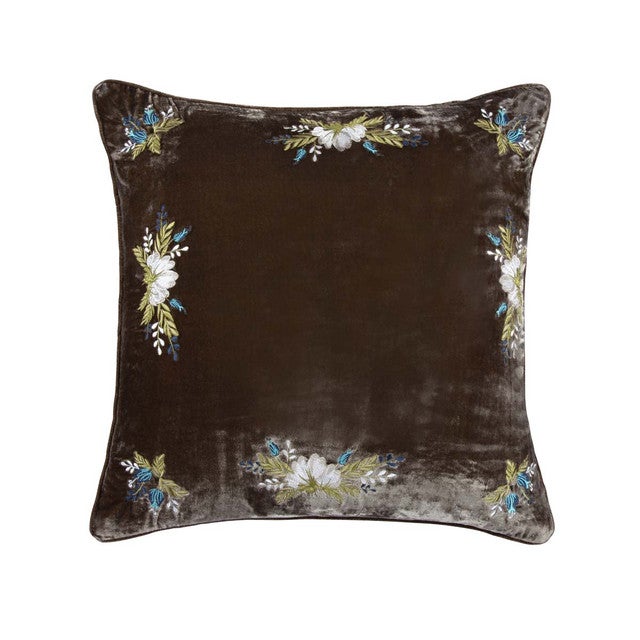 Leafy Green Floral Velvet Square Pillow